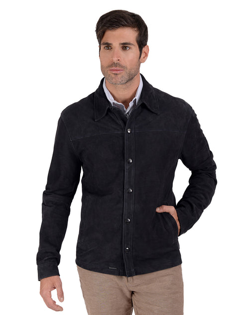 Camisola de piel en color Azul Marino, marca Perry Ellis para Caballero.
